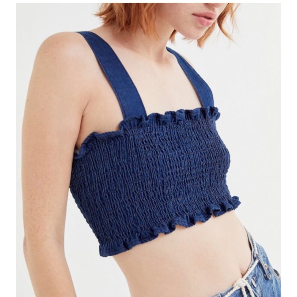 NWT urban Outfitters Smocked Navy Blue Crop Top